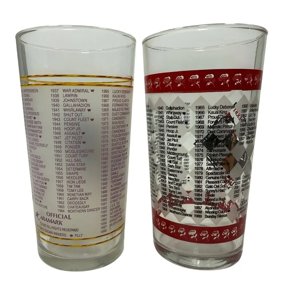 Vintage Kentucky Derby Glass Tumbler Set of 4 Racing MCM Barware 5.25